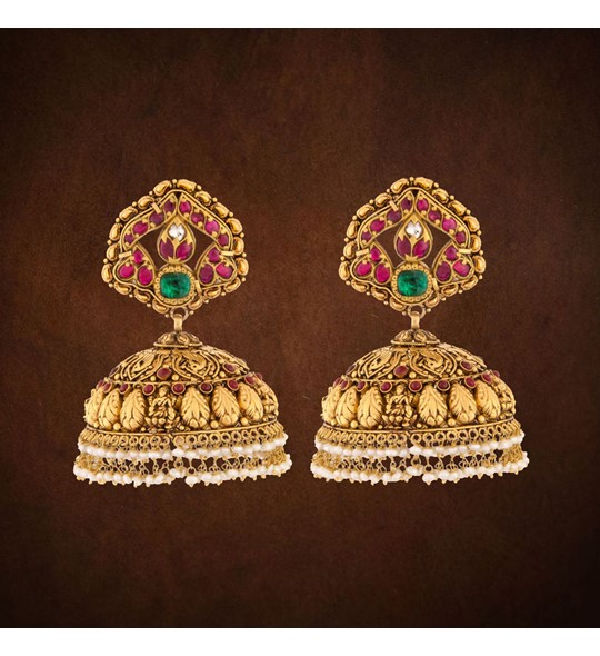 Light Blue Meenakari Jhumka with Golden Bali Earrings | FashionCrab.com