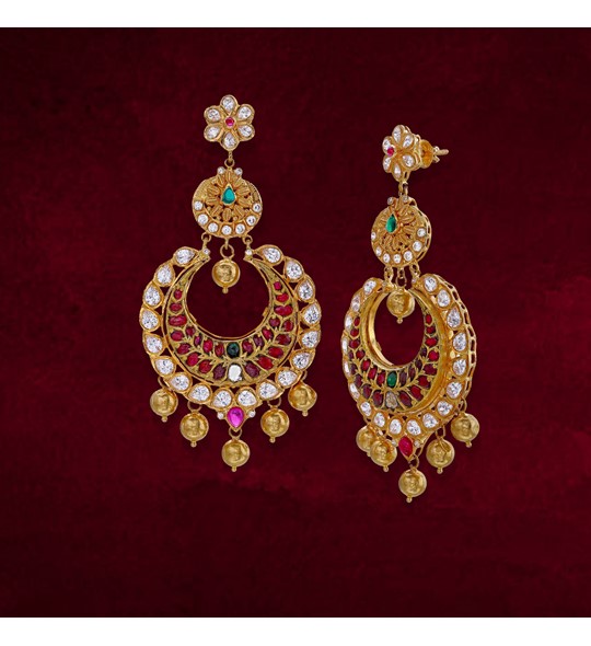 ERG086  1 Gram Gold CZ Ruby Emerald Stone Chandbali Earring Online  Buy  Original Chidambaram Covering product at Wholesale Price Online shopping  for guarantee South Indian Gold Plated Jewellery