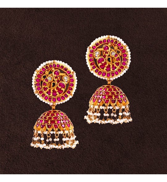 Kempu Kundan Gold Jhumka