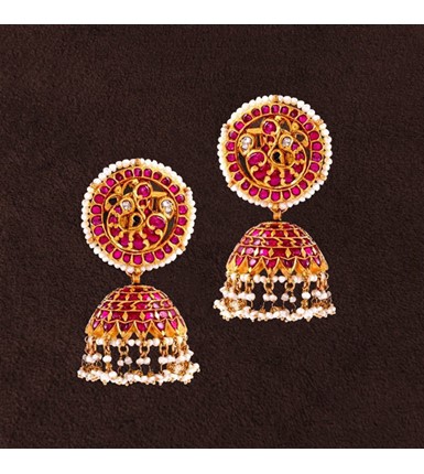 Kempu Kundan Gold Jhumka