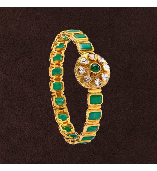 Emerald and polki kundan bangle