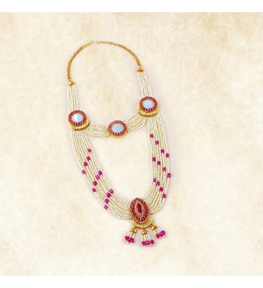 Gold Pearls Rubies Necklace