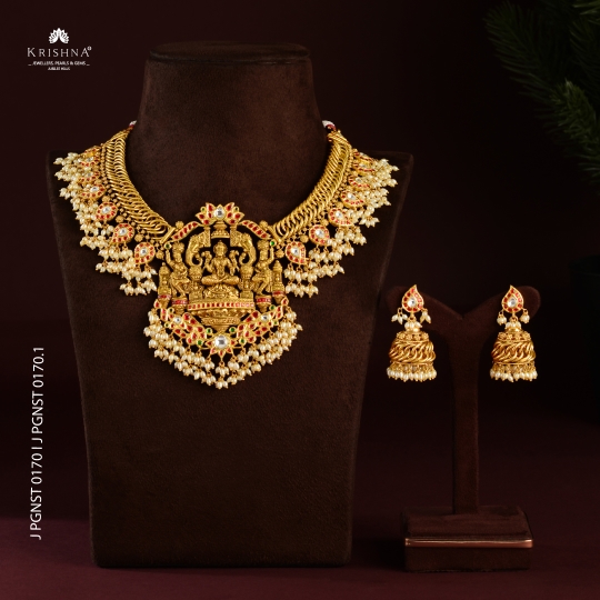 Laxmi Motif Guttapusalu Gold Necklace Sets