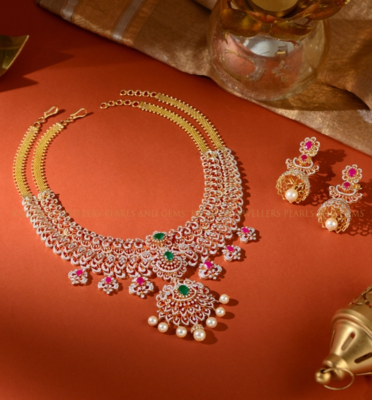 Detachable Diamond Necklace Set with Rubies and Colour Stones