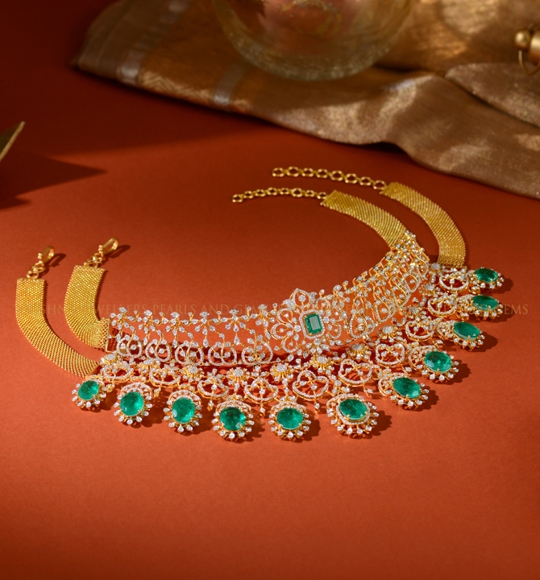 Detachable Diamond Choker Enhanced by Colour Stones