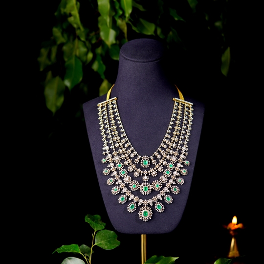 Three-Layer Diamond Necklace with Colourful Stones
