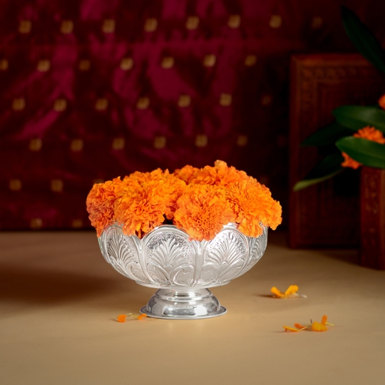 Silver Bowl with Floral Carvings