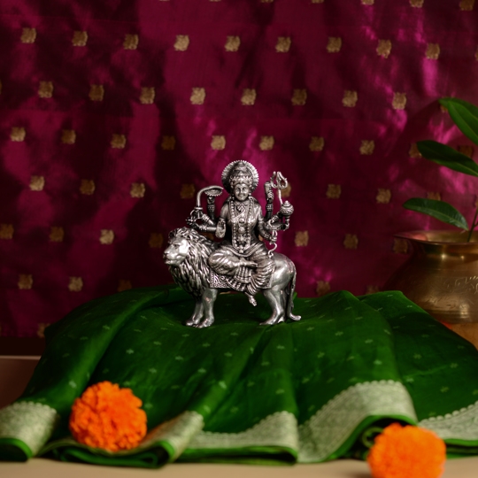 Stunning Antique Finish Silver Durga Devi Idol