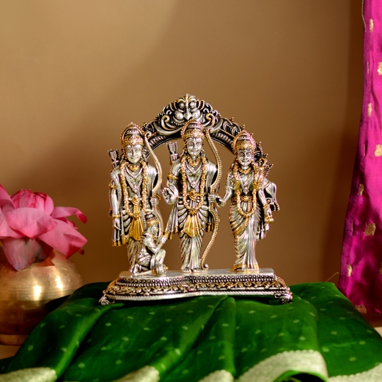 Gold Polished Silver Sculpture of Ram Parivar