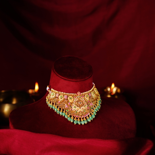 Traditional South Indian Choker with Emerald Beads