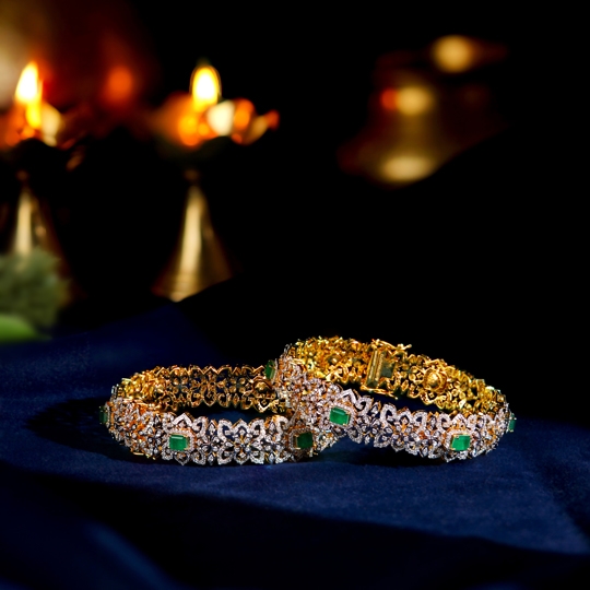 Diamond Bangles with Flower Pattern