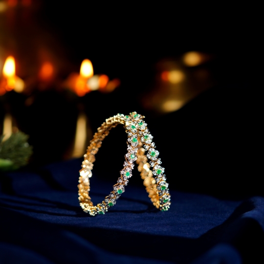 Diamond Bangles with Heart Motif