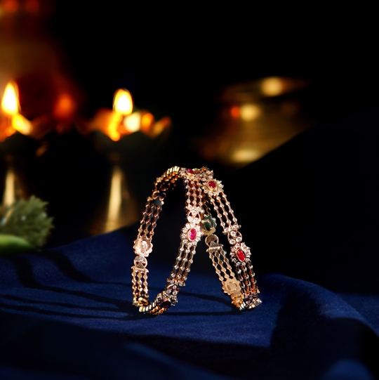 Flower-Shaped Bangle with Colorful Stones