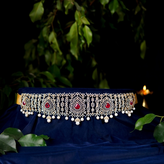 Traditional Vaddanam With Red Stone Accents