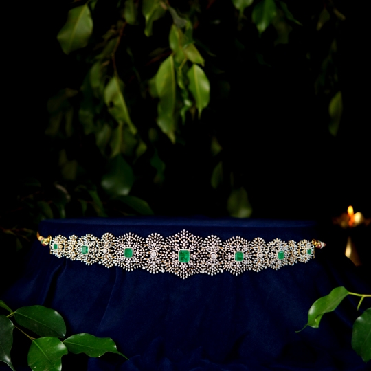 Diamond Vaddanam with Emerald and Flower Motif