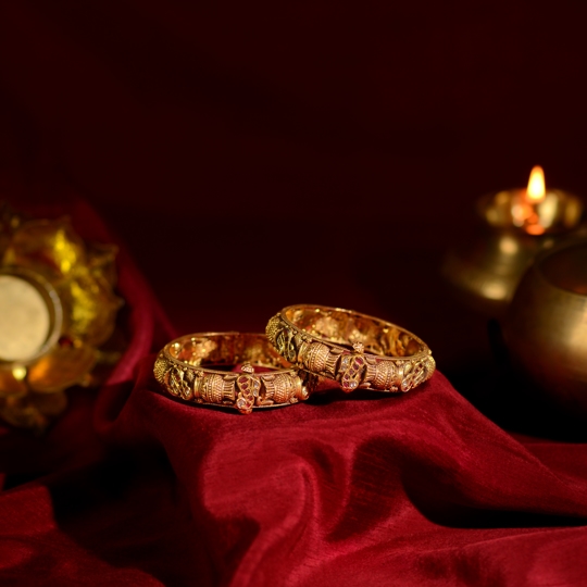 Gold Bangles with Kalash and Peacock Design