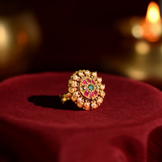 Gold Ring with Ruby and Emerald Accents