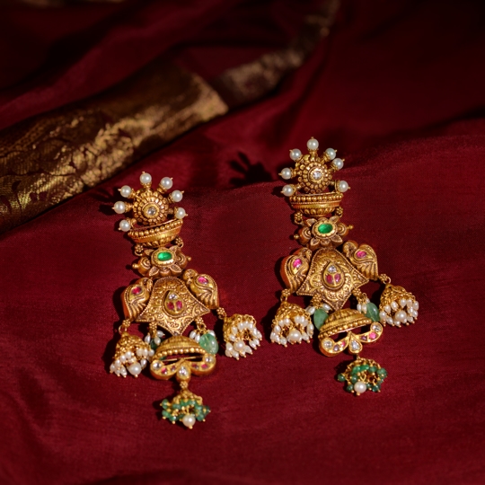 Gold Earrings with Peacock Motif