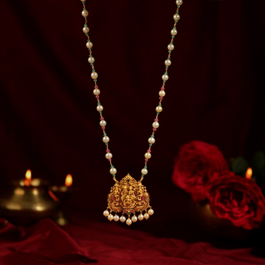 Gold Necklace Pendant with Temple Carvings