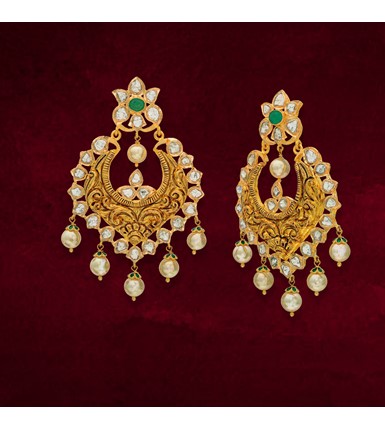 Buy Kundan Polki Jadau Uncut Diamond Chandbali Earrings Online in India   Etsy