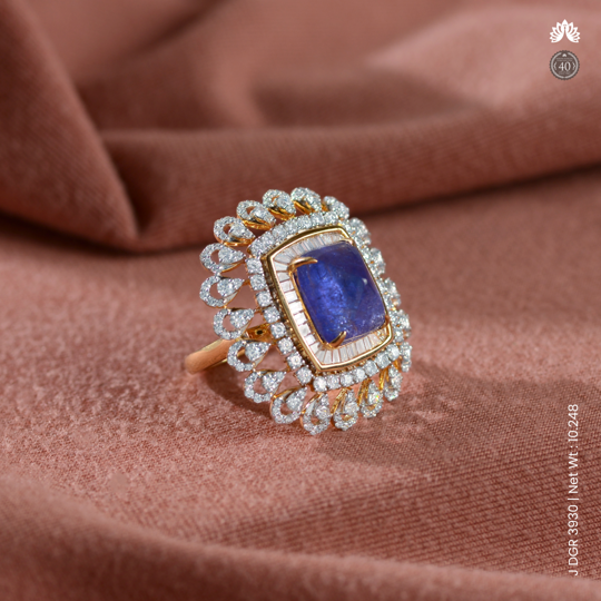 Square- Cut tanzanite & Diamond Ring