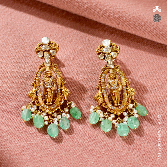 Polki Earrings With Lord Balaji