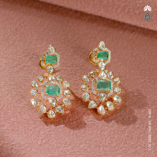 Floral Emerald Polki Earrings