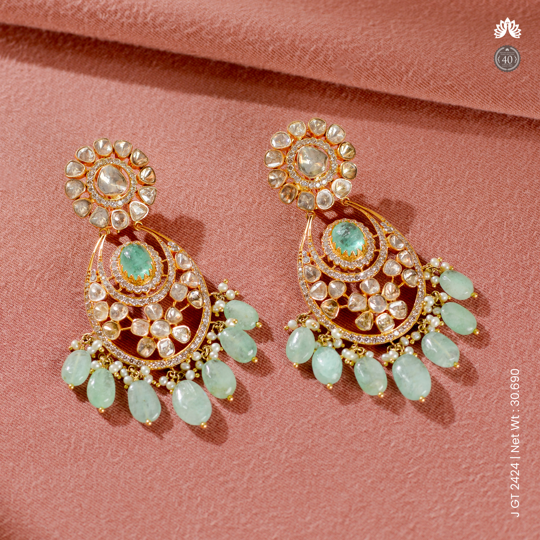 Emerald & Diamond Chandbali Polki Earrings