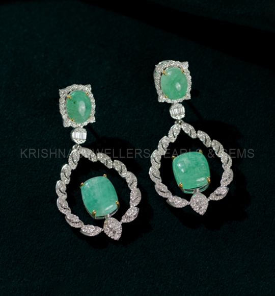 Radiant Emerald and Diamond Earrings