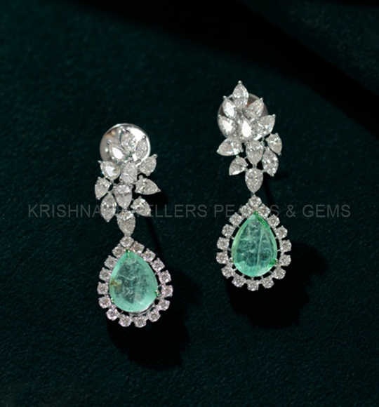 Leaf-Inspired Emerald & Diamond Earrings