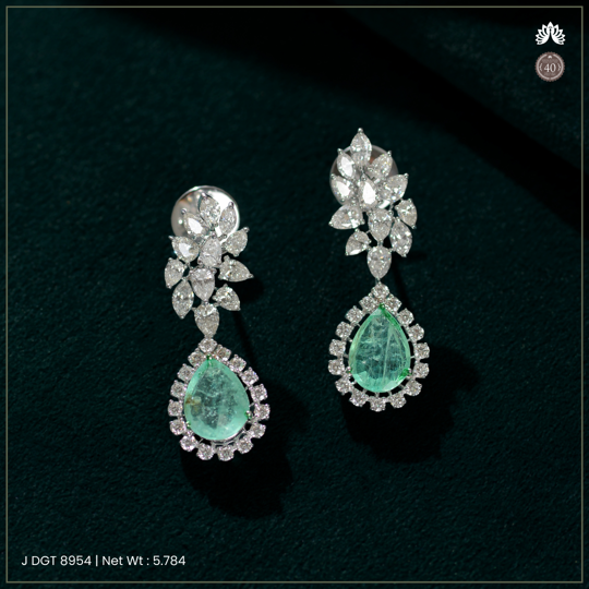 Leaf-Inspired Emerald & Diamond Earrings