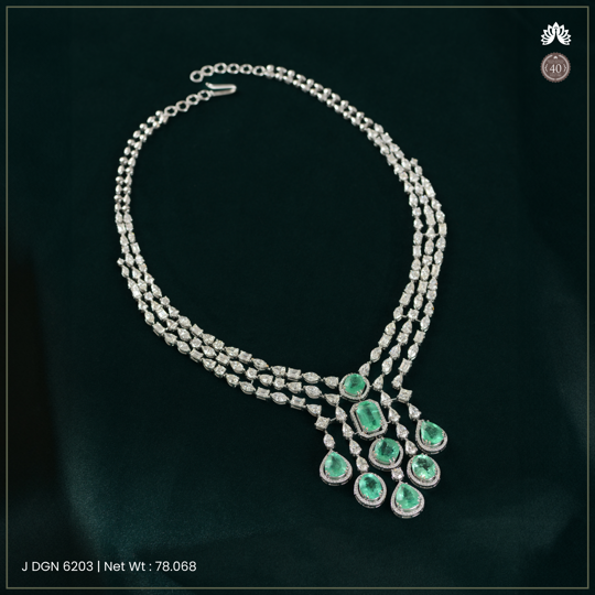 Triple Layered Emerald & Diamond Necklace