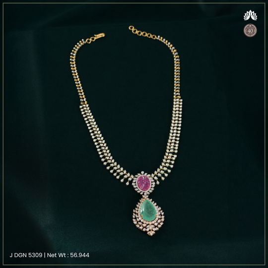 Diamond Necklace with Regal Emerald