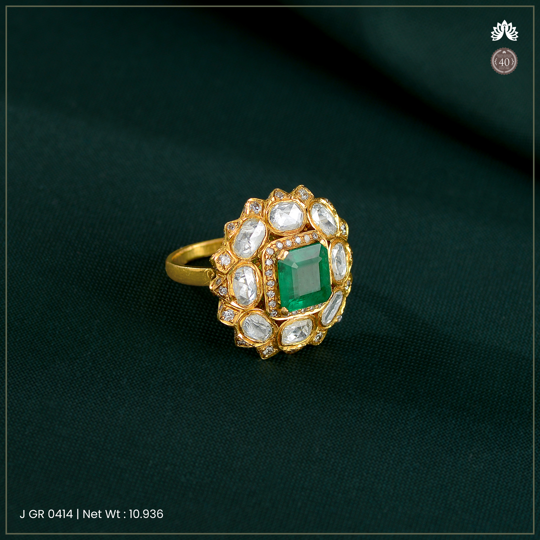 Polki Ring With Emerald