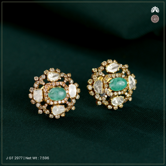 Emerald Blossom Polki Earrings