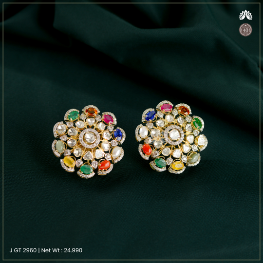 Navratna Floral Earrings: A Timeless Elegance