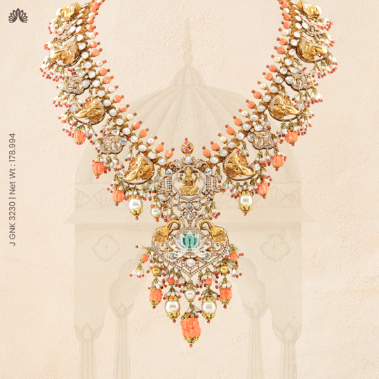 Divine Elegance: 18K Polki Necklace with Lakshmi Devi & Ganesh Design