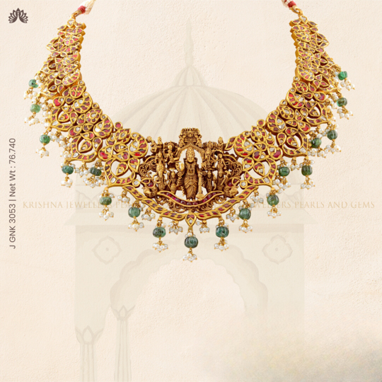 Timeless Blessings: 22k Kundan Ram Parivar Necklace with Ganesh Pendant