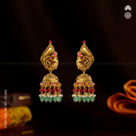 22k Jhumka Earrings with Peacock Motif