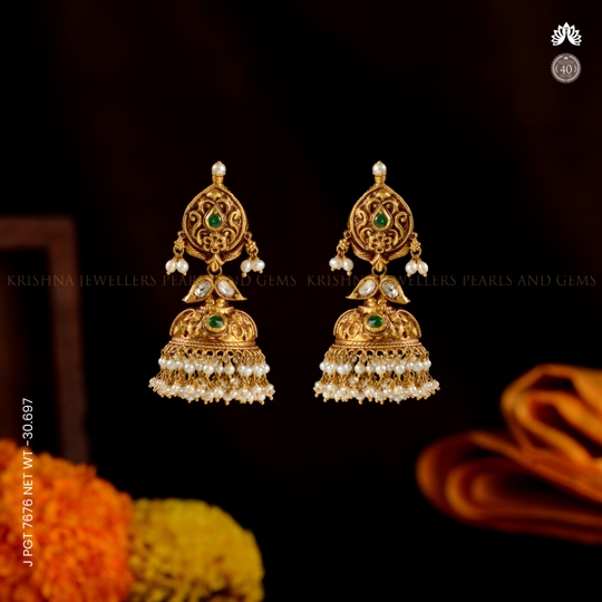 22K Jhumka Earrings with Traditional Motifs