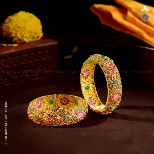 22k Floral Motif Bangles