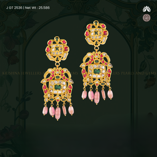 22K Gold Kundan Floral Earrings