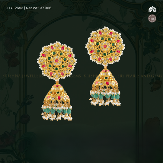 Gold Kundan Jhumka Earrings