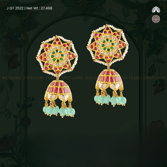 22K Kundan Jhumka with Floral Accent