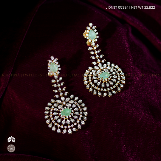 Diamond Drop Earrings with Floral Design