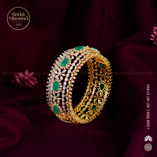 18K Diamond Bangles with Floral Charm