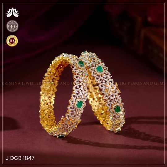 Elegant 18K Diamond Emerald Bridal Bangles