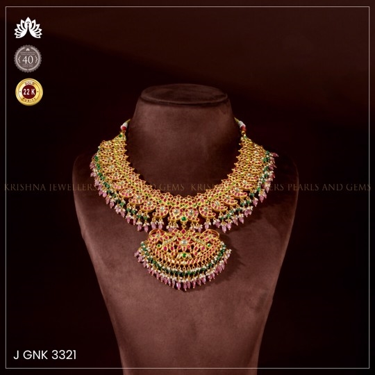 Gold Kundan Mango Design Short Necklace with Rubies