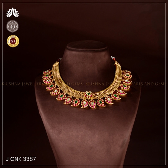 Gold Jalebi Kundan Mango Design Necklace