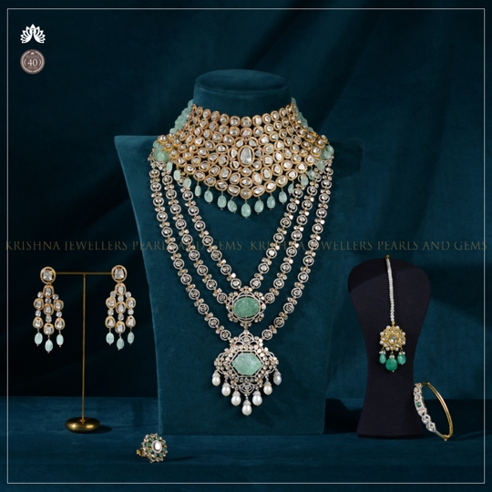 Regal Polki and Emerald Bridal Jewellery Set